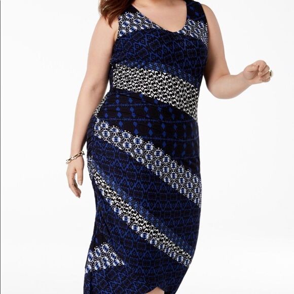 INC  plus Mix print ruched sleeveless dress 0X - Picture 1 of 6